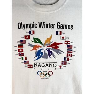 Nagano 1998 Olympic Winter Games XL White Crewneck Sweatshirt Vintage